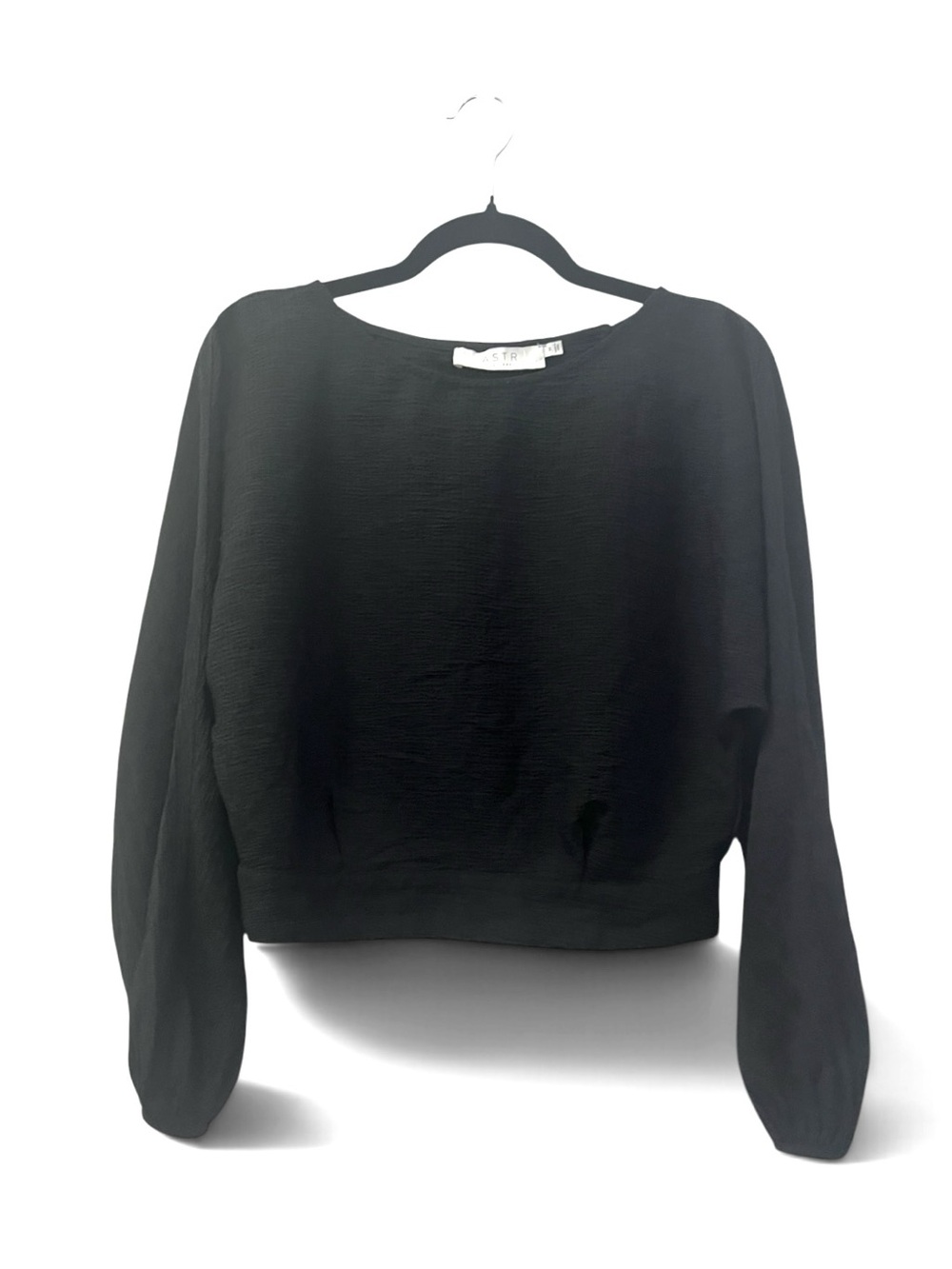 ASTR The Label Black Crinkle Open Back Cropped Long-Sleeve Top M NWOT